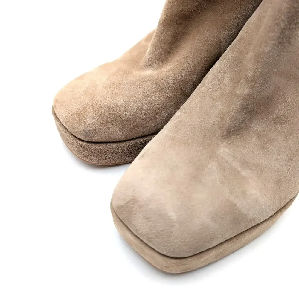 Dolce Vita Ulyses Platform Ankle Boots Square Toe Women's Beige Size US8.5 EU39